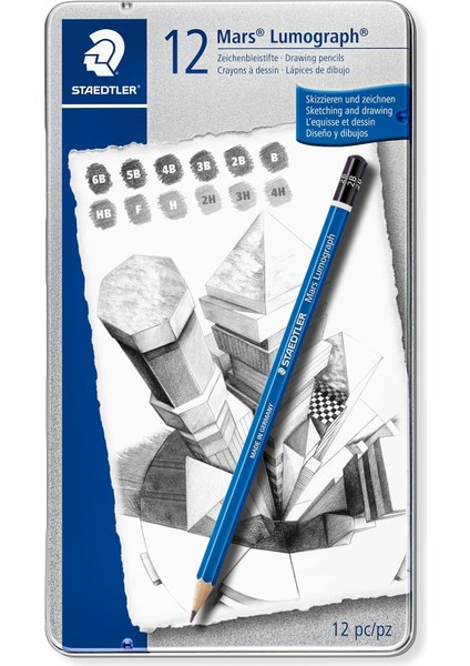 100 G12 Mars Kurşun 12&apos;li Metal Kutuda 8b, 7b, 6b, 5b, 4b, 3b, 2b, B, Hb, F, H, 2h