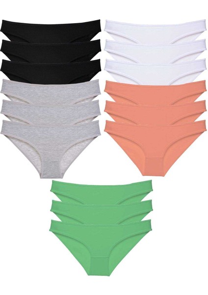 15 Adet Süper Eko Set Likralı Kadın Slip Külot Siyah Gri Beyaz Pudra Yeşil