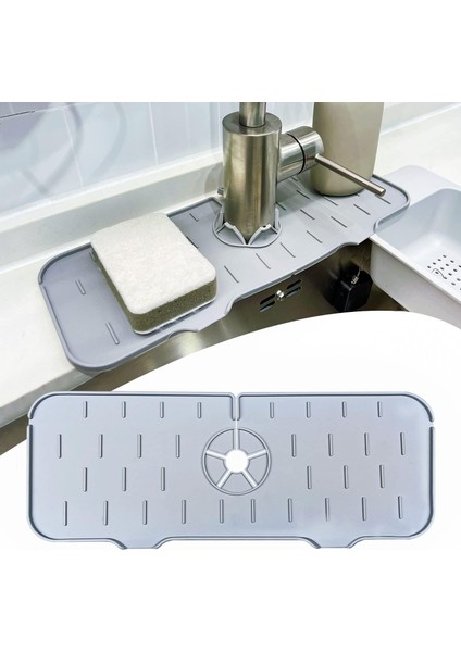 Musluk Sıçrama Önleyici Ped, Gri Su Tutucu Mat, Mutfak ve Tezgahı &, Lavabo Kenarı Için Kaymaz Musluk Kapağı, Damlama Engelleyici Ped, 37 * 14 cm