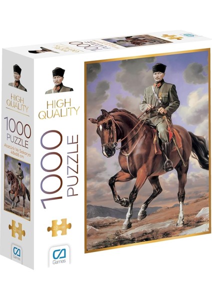 Games Atatürk ve Atı Sakarya 1000 Parça 2,2mm Kalınlık 48X68CM Profesyonel Hobi Puzzle Yapboz Serisi