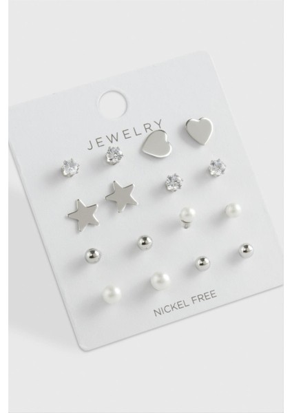 16 Adet Inci Zirkon Tek Taşlı Çelik Küpe