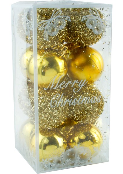 16 Adet Lüks Sarı Renkli Cici Top Yılbaşı Ağaç Süsü