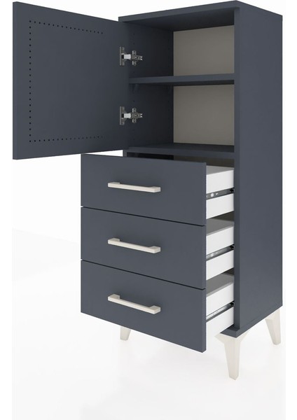 Arges Komodin 2 Raflı 3 Çekmeceli Tek Kapaklı 44X30X106 Antrasit-Antrasit fırsatları