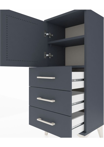 Arges Komodin 2 Raflı 3 Çekmeceli Tek Kapaklı 44X30X106 Antrasit-Antrasit indirimleri