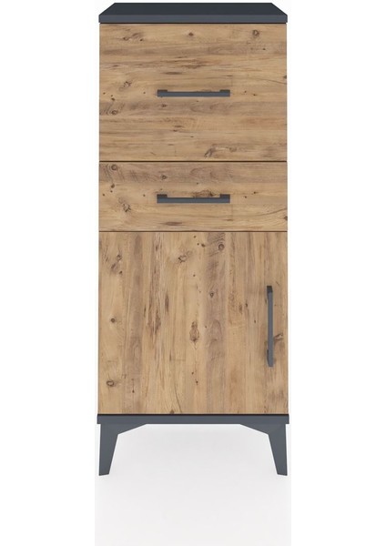 Arges Komodin Tek Raflı 2 Çekmeceli Tek Kapaklı 44X30X106 Antrasit-Çam