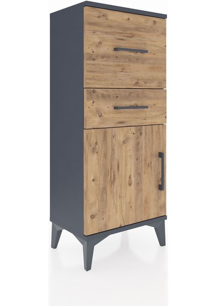 Arges Komodin Tek Raflı 2 Çekmeceli Tek Kapaklı 44X30X106 Antrasit-Çam fiyatları