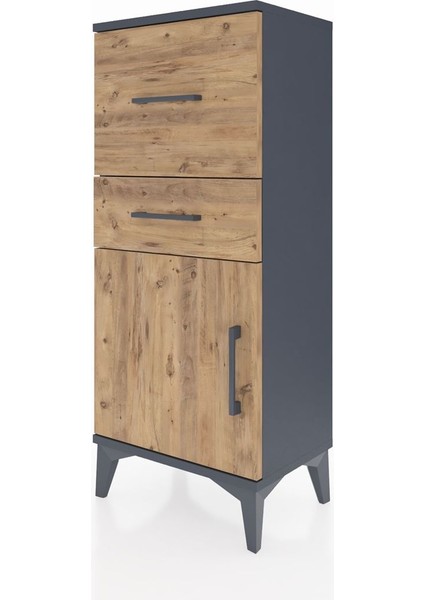 Arges Komodin Tek Raflı 2 Çekmeceli Tek Kapaklı 44X30X106 Antrasit-Çam modelleri