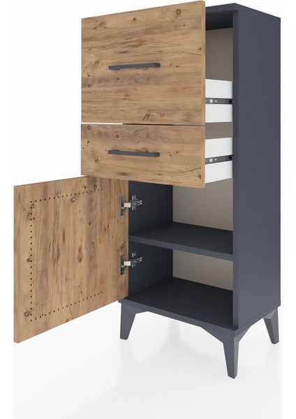 Arges Komodin Tek Raflı 2 Çekmeceli Tek Kapaklı 44X30X106 Antrasit-Çam fırsatları