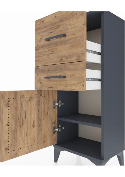 Arges Komodin Tek Raflı 2 Çekmeceli Tek Kapaklı 44X30X106 Antrasit-Çam indirimleri