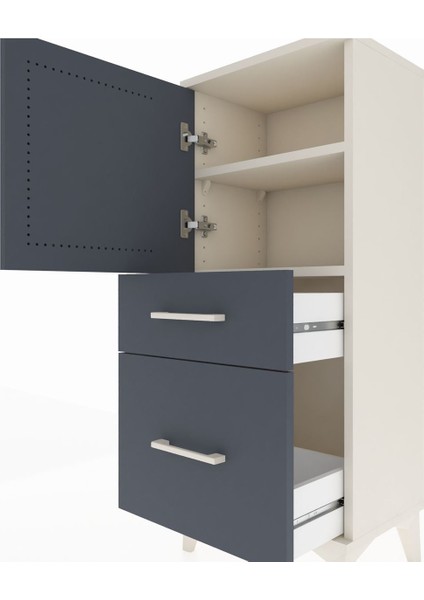 Arges Komodin 2 Raflı 2 Çekmeceli Tek Kapaklı 44X30X106 Aytaşı-Antrasit indirimleri