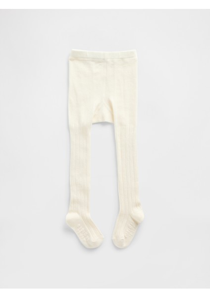 Bebek Kırık Beyaz Pull-On Fitilli Külotlu Çorap