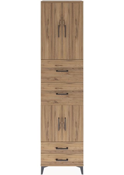 Arges Dolap 5 Raflı 4 Çekmeceli 4 Kapaklı 60X30X243 Çam-Çam