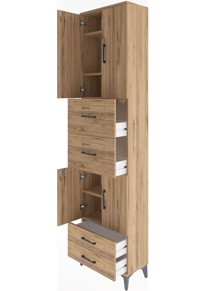 Arges Dolap 5 Raflı 4 Çekmeceli 4 Kapaklı 60X30X243 Çam-Çam fırsatları
