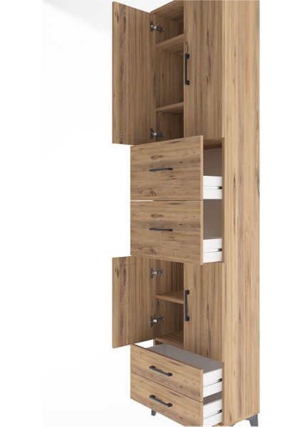 Arges Dolap 5 Raflı 4 Çekmeceli 4 Kapaklı 60X30X243 Çam-Çam indirimleri