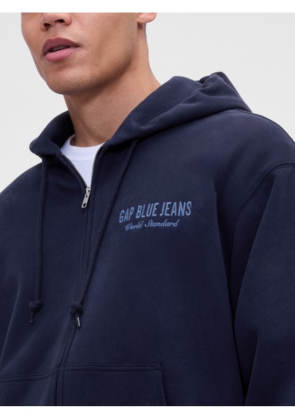 Erkek Lacivert Vintagesoft Gap Logo Fermuarlı Sweatshirt modelleri