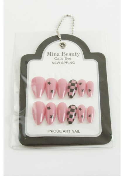 Desenli Mina Beauty Kedi Gözü Takma Tırnak