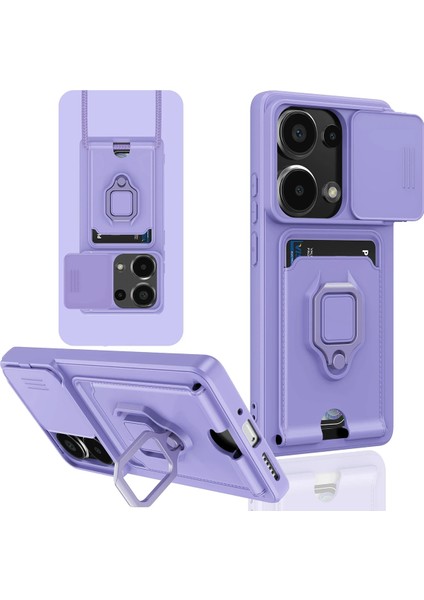Xiaomi Redmi Note 13 Pro 4g Uyumlu Taşıma Askılı - Kartlıklı - Stantlı - Kamera Korumalı Silikon Telefon Kılıfı