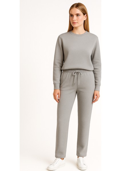 Clemantıs Kadın Organik Pamuk Likralı Futter Eşofman Altı Düz Renk