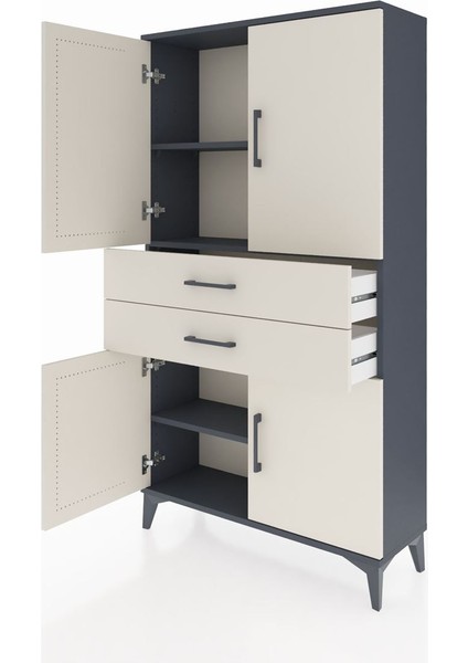 Arges Dolap 3 Raflı 2 Çekmeceli 4 Kapaklı 88X30X163 Antrasit-Aytaşı fırsatları