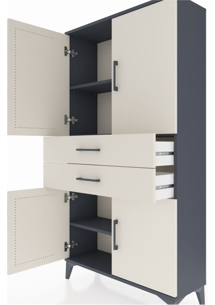 Arges Dolap 3 Raflı 2 Çekmeceli 4 Kapaklı 88X30X163 Antrasit-Aytaşı indirimleri
