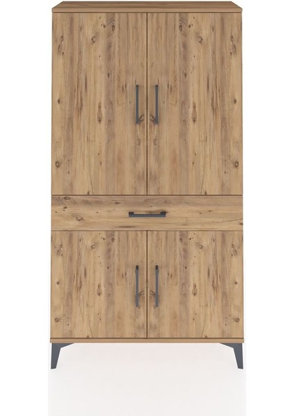 Arges Dolap 4 Raflı Tek Çekmeceli 4 Kapaklı 88X30X163 Çam-Çam