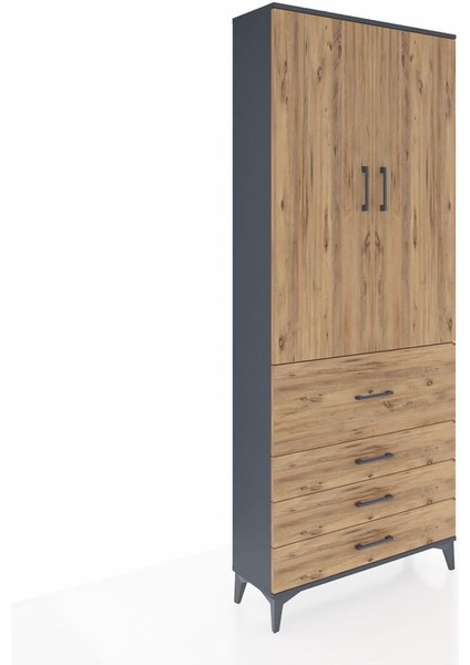 Arges Dolap 3 Raflı 4 Çekmeceli 2 Kapaklı 88X30X221 Antrasit-Çam fiyatları