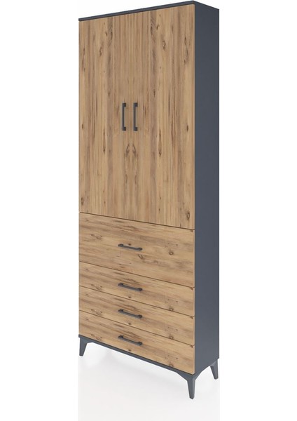 Arges Dolap 3 Raflı 4 Çekmeceli 2 Kapaklı 88X30X221 Antrasit-Çam modelleri