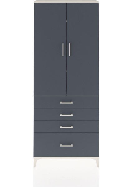 Arges Dolap 3 Raflı 4 Çekmeceli 2 Kapaklı 88X30X221 Aytaşı-Antrasit