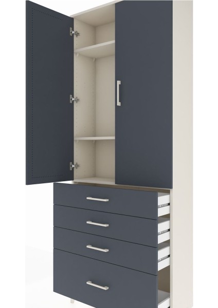 Arges Dolap 3 Raflı 4 Çekmeceli 2 Kapaklı 88X30X221 Aytaşı-Antrasit indirimleri