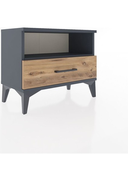 Arges Komodin Tek Raflı Tek Çekmeceli 60X30X48 Antrasit-Çam fiyatları