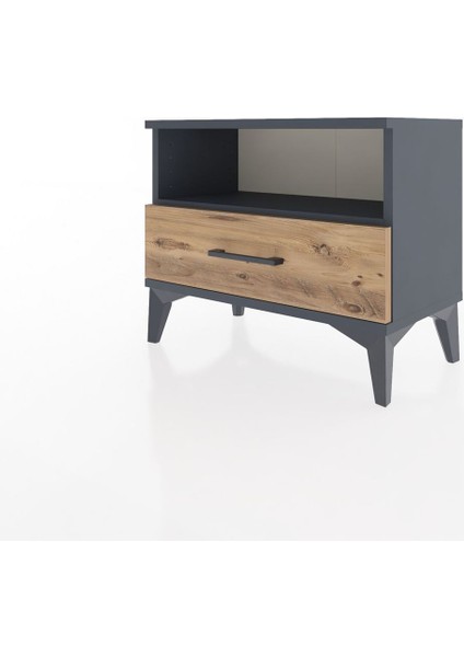 Arges Komodin Tek Raflı Tek Çekmeceli 60X30X48 Antrasit-Çam modelleri