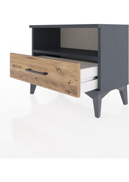 Arges Komodin Tek Raflı Tek Çekmeceli 60X30X48 Antrasit-Çam fırsatları