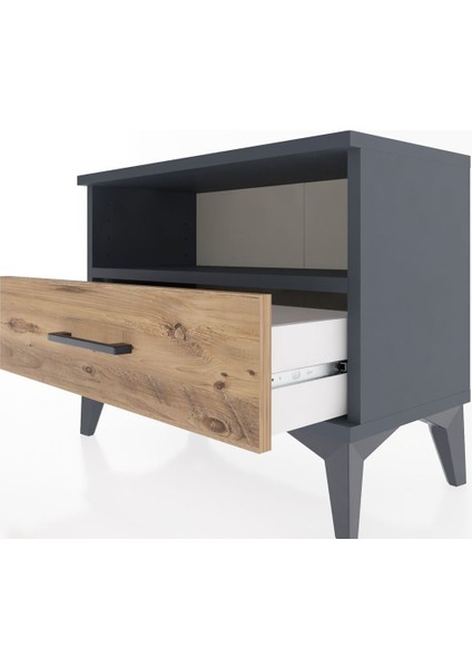 Arges Komodin Tek Raflı Tek Çekmeceli 60X30X48 Antrasit-Çam indirimleri