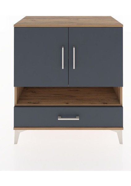 Hyperion Şifonyer 3 Raflı Tek Çekmeceli 2 Kapaklı 88X44X96 Çam-Antrasit