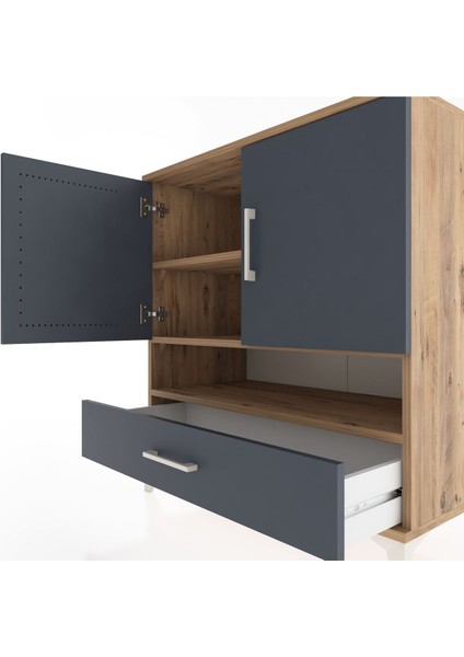 Hyperion Şifonyer 3 Raflı Tek Çekmeceli 2 Kapaklı 88X44X96 Çam-Antrasit indirimleri