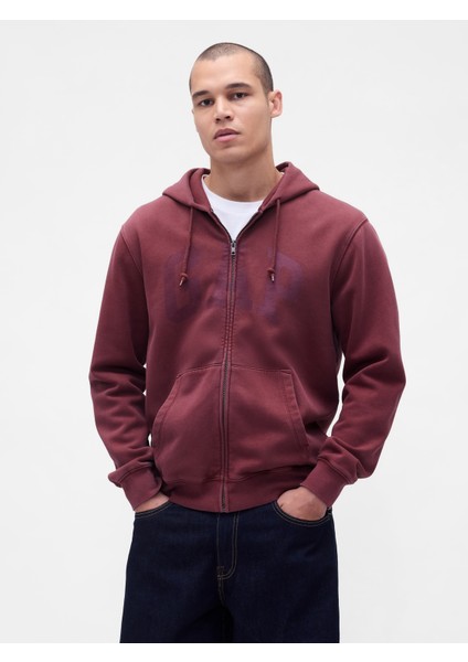 Erkek Bordo Vintagesoft Arch Gap Logo Tam Fermuarlı Sweatshirt