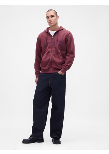 Erkek Bordo Vintagesoft Arch Gap Logo Tam Fermuarlı Sweatshirt