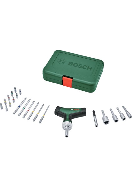 Tornavida Ucu Seti, 22 Parça (Maksimum Tork 46 Nm; 36 Dişli Dişliler; Manyetik Uç Tutucu; Yumuşak Saplı T Sap; 16 Uç S2 Çelik; 4 Lokma Anahtar; Çanta)