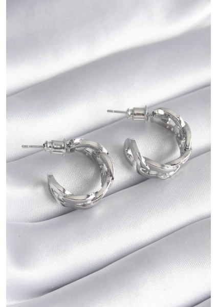 Pirinç Gümüş Renk Zirkon Taşlı Zincir Model Kadın Küpe - TJ-BKP8451 fiyatları