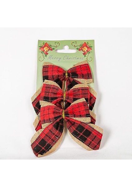 Yılbaşı Süsü Askılı Ekose Desenli Fiyonk 3&apos;lü Paket Kırmızı-Siyah 12X14 Cm. modelleri