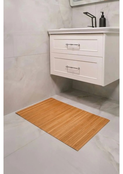Doğal Bambu Kaydırmaz Banyo Matı, 80X50 Cm, Bej Renkli, Kaymaz Taban fiyatları