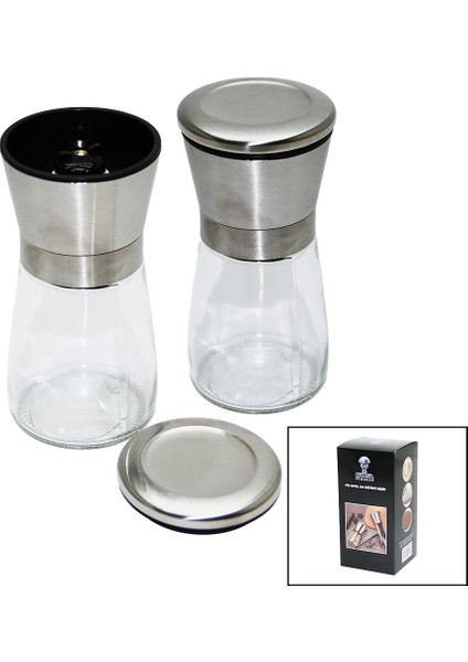 Cam Hazneli - Metal Kapaklı Küçük Tuz - Baharat Öğütücü (4172)