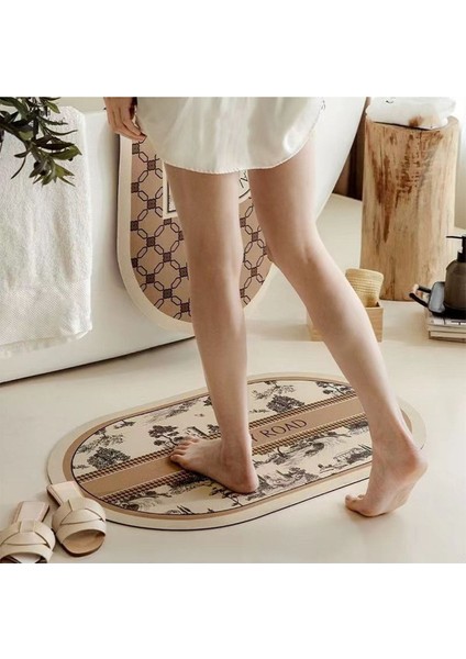 Country Desenli Kahverengi Su Emici Banyo Halısı, Oval Duş Önü Paspası fiyatları