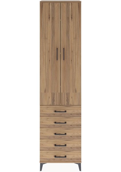 Arges Dolap 4 Raflı 5 Çekmeceli 2 Kapaklı 60X30X243 Çam-Çam