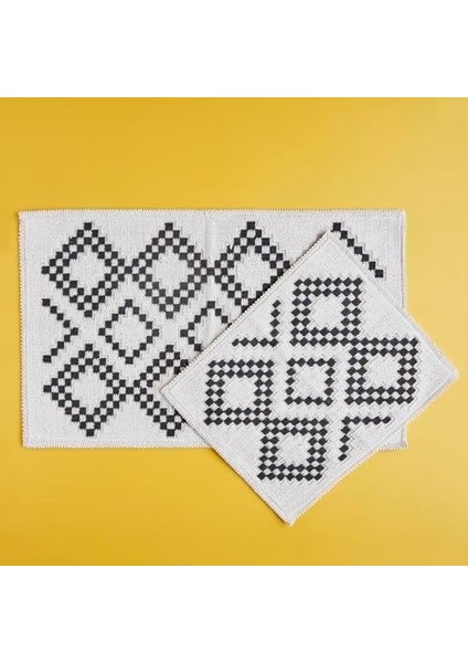 Ethnic Geometrik Desenli%80 Pamuk%20 Paspas Takımı,, 1 Adet 60X100 cm / 1 Adet 50X60 cm fiyatları