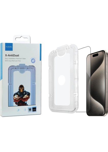 X-Antidust Premium Kolay Uygulama Aparatlı Cam Telefon Ekran Koruyucu (Iphone 12 Pro)