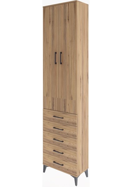 Arges Dolap 4 Raflı 5 Çekmeceli 2 Kapaklı 60X30X243 Çam-Çam modelleri