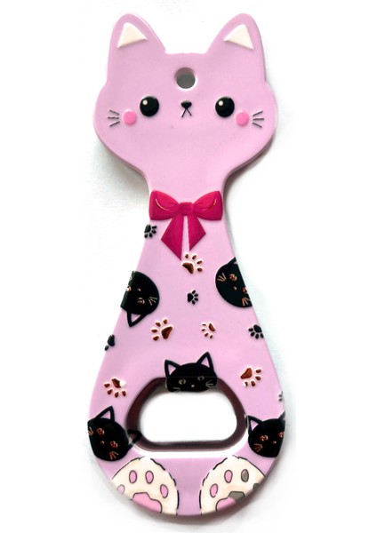 Miyav Kedi Mıknatıslı Şişe Kapak Açacağı, Buzdolabı Magnet Lila, 5.5X14 Cm, Seramik Kaplama Kedili Açacak