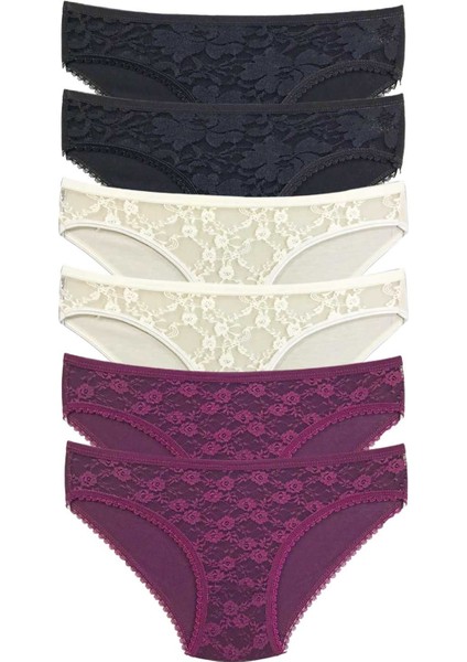 6 Adet Önü Dantelli Transparan Kadın Slip Külot S115