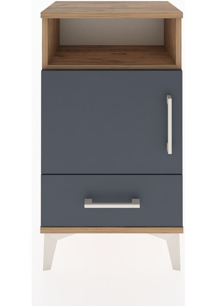 Arges Komodin 3 Raflı Tek Kapaklı 44X30X80 Çam-Antrasit